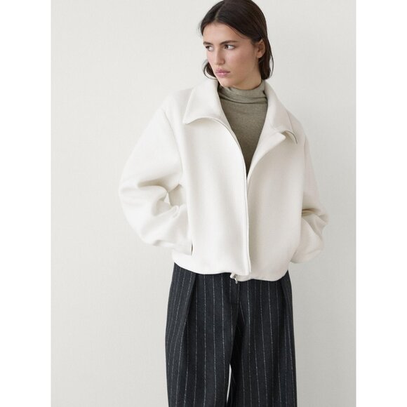 Massimo Dutti Womens Short Jacket Coat XS Cream Ivory Wool